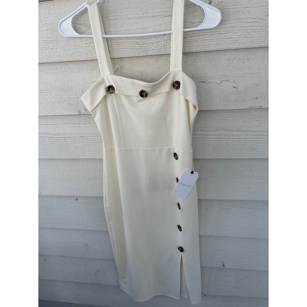 Stella Luce Cream Midi Dress NWT Button Detail Sleeveless Elegant Summer Dress - Picture 6 of 8